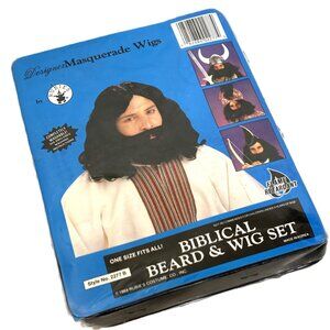 Rubie's Men's biblical Black Wig Beard with mustache Set  Christmas Play NOS NWT